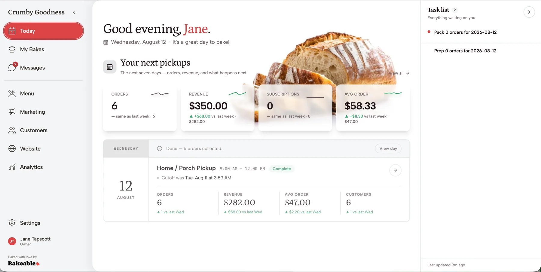 The Bakeable dashboard